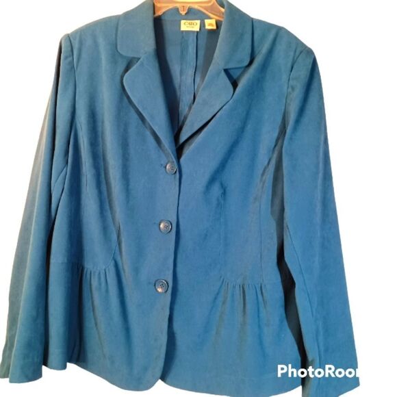 Vintage  Turquoise Blue Crush Velvet 3 Button Blazer - Picture 2 of 6